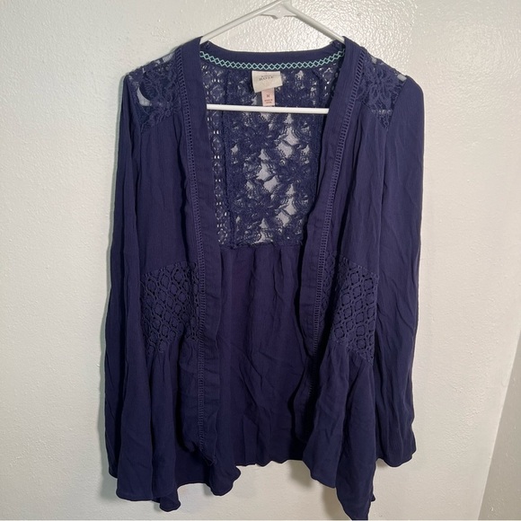 Knox Rose Open Front Cardigan Navy Blue Crochet Lace M - Picture 2 of 9